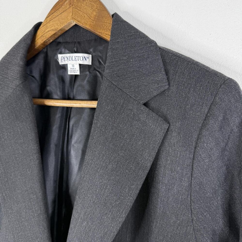 Pendleton Blazer 18 Gray Virgin Wool Lined Single Button Jacket Career Womens